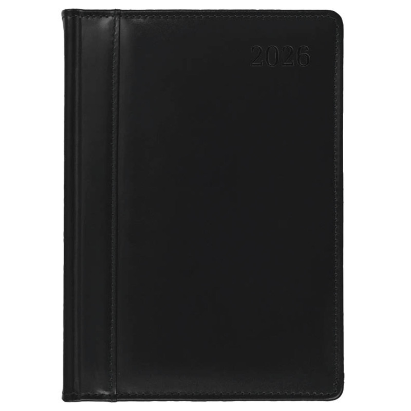 SKÓRA * A4 tygodniowy z registrem CZARNY kalendarz książkowy - blok bordo FSC MIX CREDIT - TUEV-COC-001497